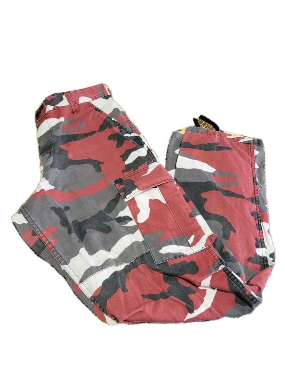 Red Camo Army Unisex Pants Streetwear Adjustable Size W: 27 -31 L: 29.5 -32.5